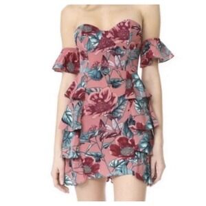 For love and Lemons Flamenco Strapless Pink Floral Mini Dress Womens Size M